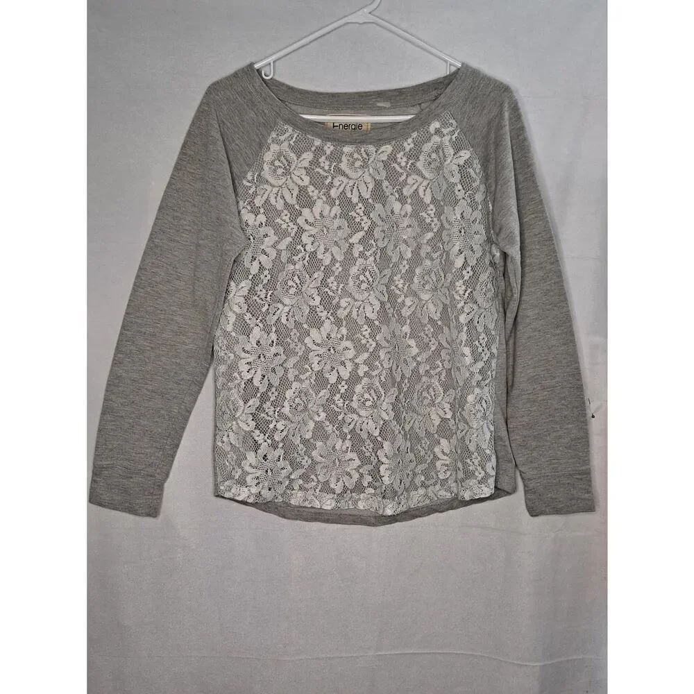 Vintage ENERGIE Kenley Lace Sweatshirt Grey White Lace Large(Juniors)